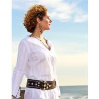 Cotton Kaftan with Brown Beads